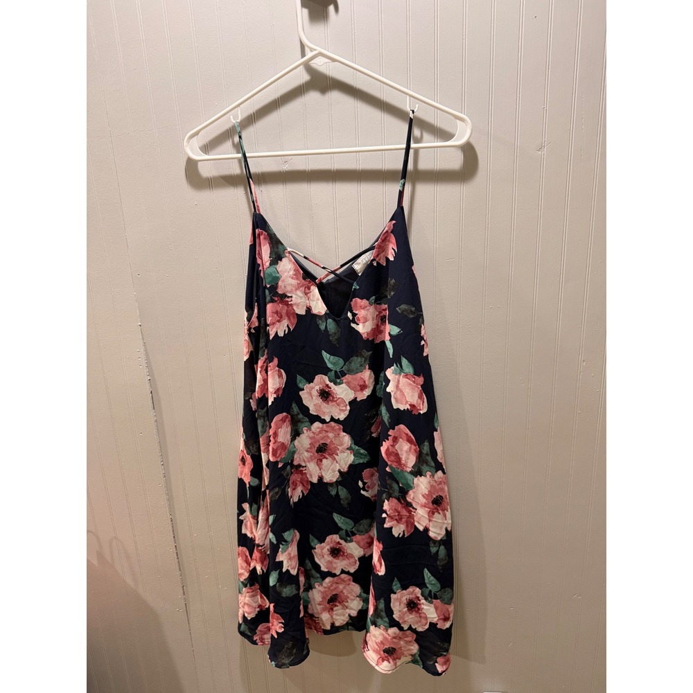 Peach Love California Navy Floral Strappy Back Mini Dress Medium D71105-03